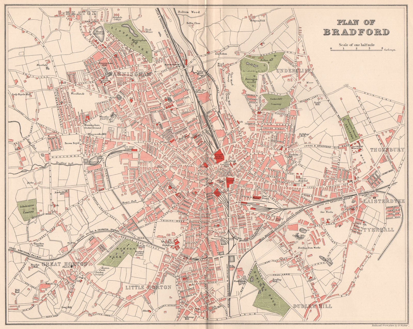 BRADFORD. Antique town/city map plan. Yorkshire 1893 old chart